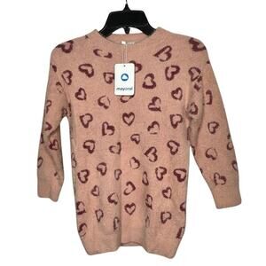 Mayoral Long Sleeve Plush Cozy Girls Rosado Rose Hearts Sweater Size 7 New